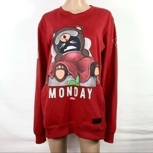 CutRee Monday Women’s Sweater Top Red Pullover Cotton Sz Big Large